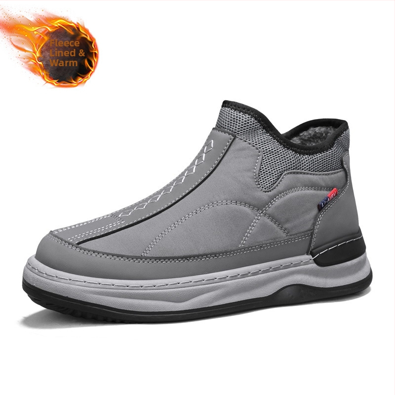 Vyriski žieminiai sniego batai su šonine užtrauktuke, aukštas viršus, fleece pamušalas, anti-slip PVC pada, Minsisuyoshi