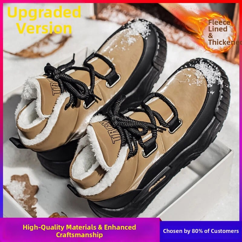 Vyriniai žieminiai snieginiai batai, odinė viršutinė dalis + atspari vandeniui medžiaga; neslydanti gumos pada; vidinė flisinė apdaila; žemas kulnas 1–3 cm