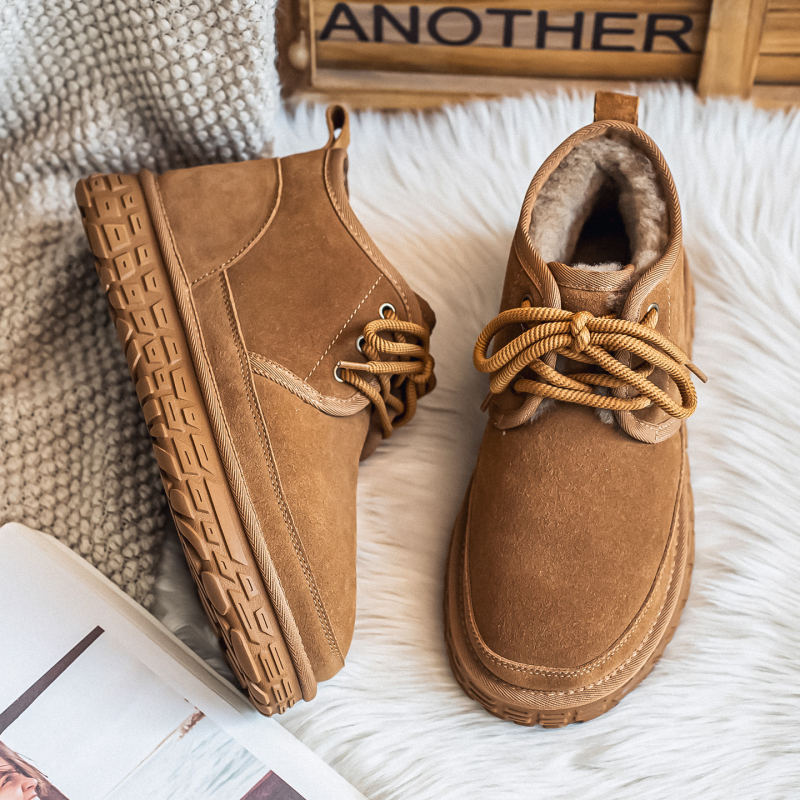 Vyriniai žieminiai batai su nubuko viršutine dalimi, stora pada, atspari slydimui guma, avies vilnos įdaila (Žiema 2025)