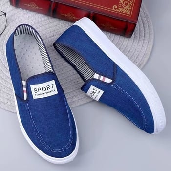 Ανδρικά πάνινα παπούτσια από καμβά με άνω μέρος από καμβά, μοτίβο πλέγματος, στρογγυλή μύτη, χαμηλό τακούνι, ελαστικό κλείσιμο