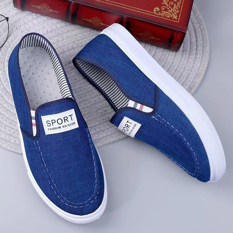 Ανδρικά πάνινα παπούτσια από καμβά με άνω μέρος από καμβά, μοτίβο πλέγματος, στρογγυλή μύτη, χαμηλό τακούνι, ελαστικό κλείσιμο