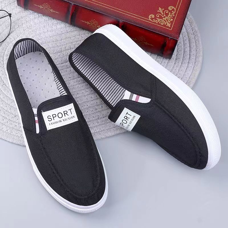 Ανδρικά πάνινα παπούτσια από καμβά με άνω μέρος από καμβά, μοτίβο πλέγματος, στρογγυλή μύτη, χαμηλό τακούνι, ελαστικό κλείσιμο