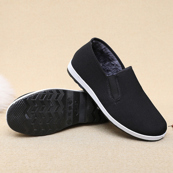 Pantofi de iarnă din pânză pentru bărbați – vârf rotund, căptușeală caldă din pluș sintetic, talpă PVC, profil jos, stil etnic