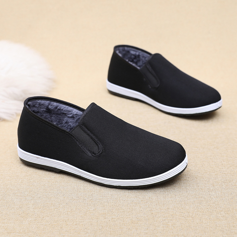 Pantofi de iarnă din pânză pentru bărbați – vârf rotund, căptușeală caldă din pluș sintetic, talpă PVC, profil jos, stil etnic