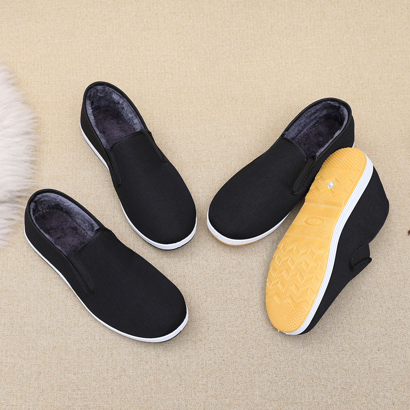 Pantofi de iarnă din pânză pentru bărbați – vârf rotund, căptușeală caldă din pluș sintetic, talpă PVC, profil jos, stil etnic