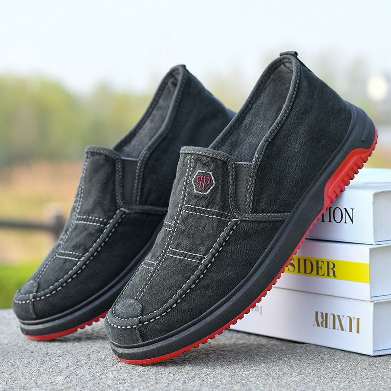 Muške slip-on tenisice za casual nošenje, prozračni gornji dio od pamukaste tkanine, gumena potplat, zaobljeni vrh, niski potplat