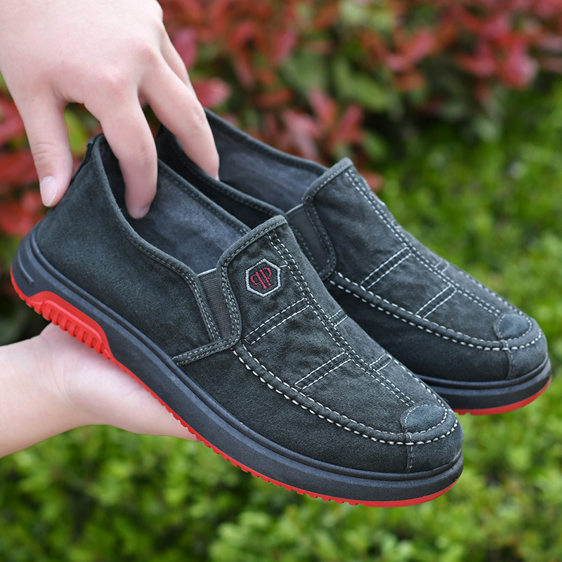 Muške slip-on tenisice za casual nošenje, prozračni gornji dio od pamukaste tkanine, gumena potplat, zaobljeni vrh, niski potplat