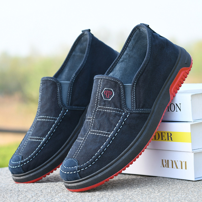 Muške slip-on tenisice za casual nošenje, prozračni gornji dio od pamukaste tkanine, gumena potplat, zaobljeni vrh, niski potplat