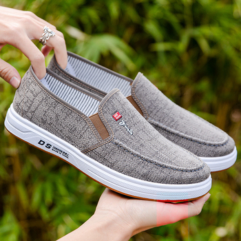 Muške platnene slip-on cipele za vožnju, okrugli vrh, platneni gornji dio, niska peta (1–3 cm), tekstilna uložak