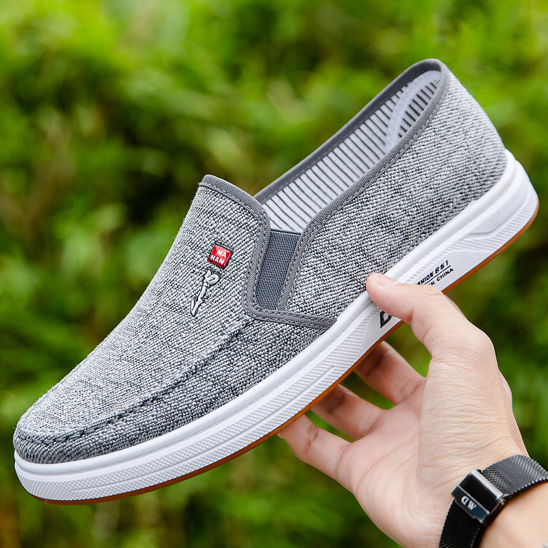 Muške platnene slip-on cipele za vožnju, okrugli vrh, platneni gornji dio, niska peta (1–3 cm), tekstilna uložak