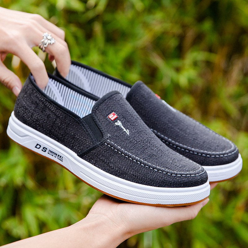 Muške platnene slip-on cipele za vožnju, okrugli vrh, platneni gornji dio, niska peta (1–3 cm), tekstilna uložak