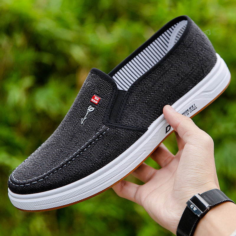 Muške platnene slip-on cipele za vožnju, okrugli vrh, platneni gornji dio, niska peta (1–3 cm), tekstilna uložak