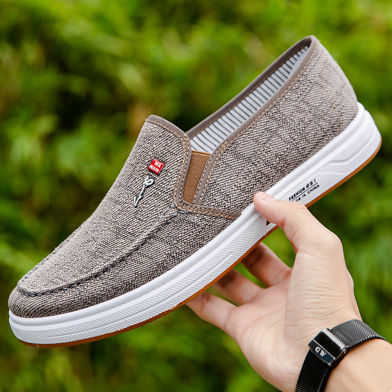 Muške platnene slip-on cipele za vožnju, okrugli vrh, platneni gornji dio, niska peta (1–3 cm), tekstilna uložak