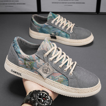 Pantofi sport din pânză pentru bărbați, respirabili și ușori, design low-top, talpă din cauciuc, închidere cu șireturi