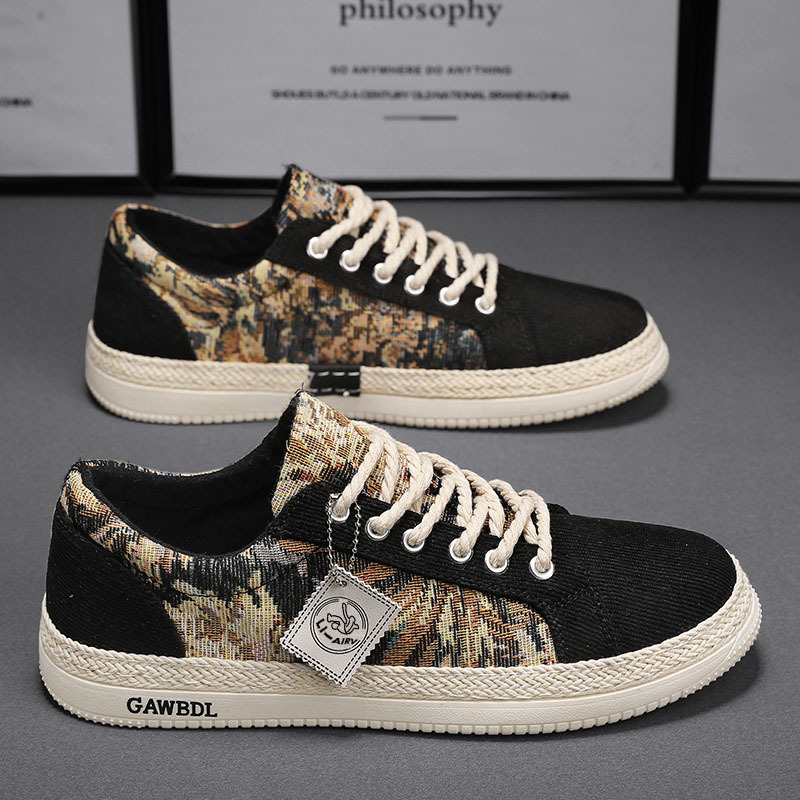 Pantofi sport din pânză pentru bărbați, respirabili și ușori, design low-top, talpă din cauciuc, închidere cu șireturi