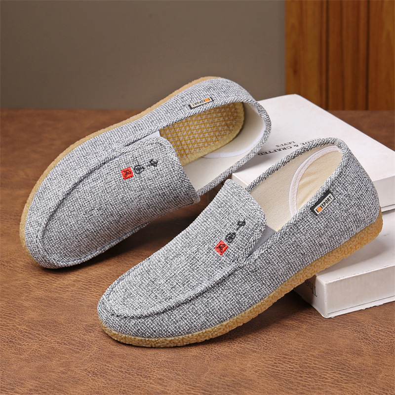 Muške slip-on tenisice od platna, bez vezica, potplat od teleće tetive, prozračne, otporne, okrugli nos, niski profil