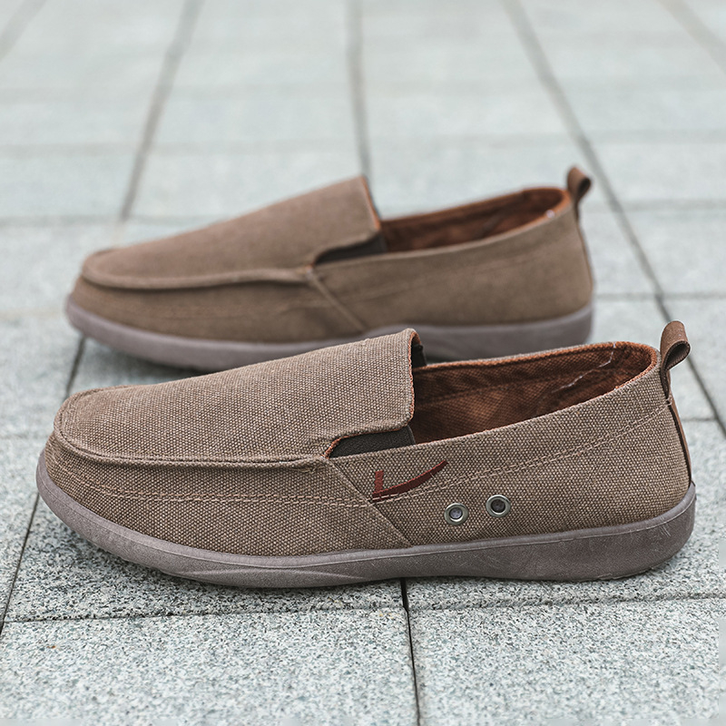 Muške slip-on casual loaferice – platnene gornje, okrugli vrh, plastična potplat, tekstilna uložak, ravna peta