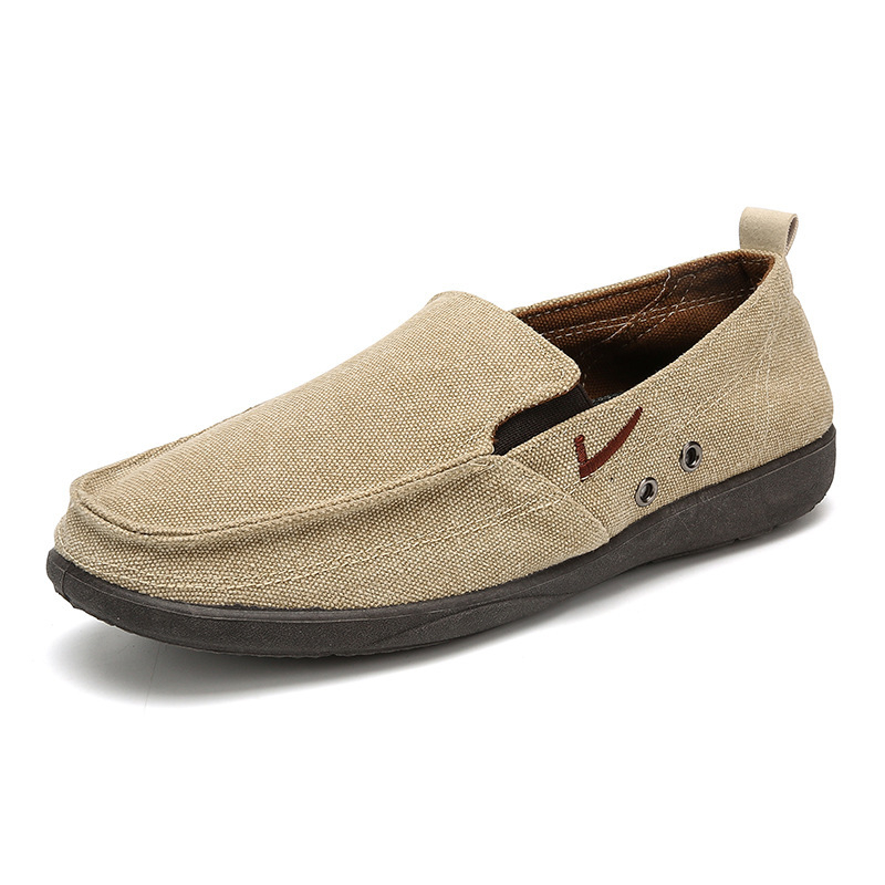 Muške slip-on casual loaferice – platnene gornje, okrugli vrh, plastična potplat, tekstilna uložak, ravna peta