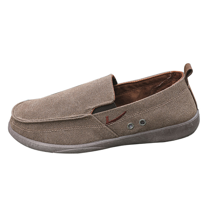 Muške slip-on casual loaferice – platnene gornje, okrugli vrh, plastična potplat, tekstilna uložak, ravna peta
