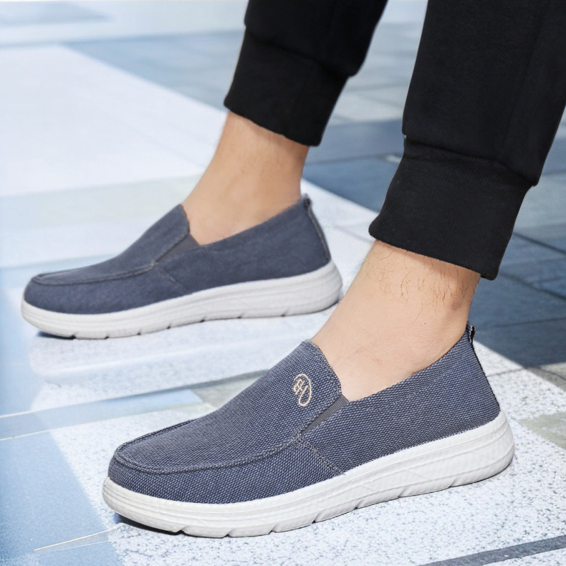 Muške platnene slip-on tenisice — Zaobljena nosnica, Gornji dio od platna, Niska potpetica (1–3 cm), Prozračne