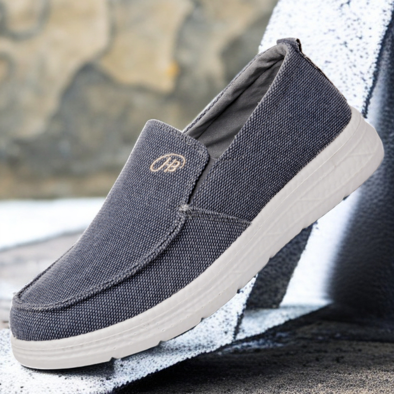 Muške platnene slip-on tenisice — Zaobljena nosnica, Gornji dio od platna, Niska potpetica (1–3 cm), Prozračne