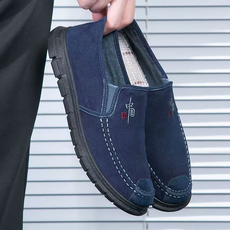 Pánske plátenné slip-on tenisky bez šnúr, okrúhla špička, nízky profil, elastická páska, gumová podrážka