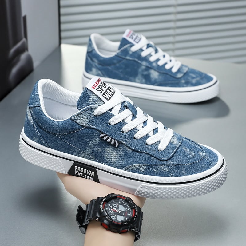 Pánske tenisky z plátna - voľný štýl, nízky vrch, guľatá špička, plátenný vrchný diel, gumová podrážka