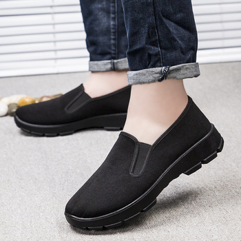 Muške Slip-On cipele od platna, okrugli vrh, prozračan pamuk gornji dio, PU đon, niski potplat 1–3 cm, lagane