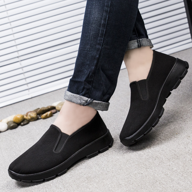 Muške Slip-On cipele od platna, okrugli vrh, prozračan pamuk gornji dio, PU đon, niski potplat 1–3 cm, lagane