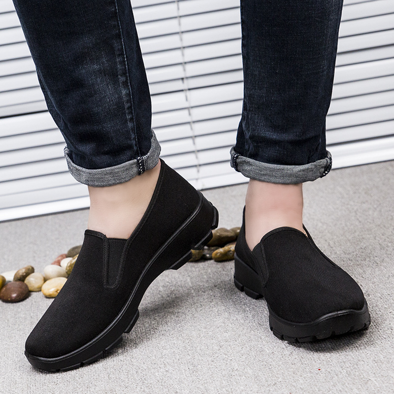 Muške Slip-On cipele od platna, okrugli vrh, prozračan pamuk gornji dio, PU đon, niski potplat 1–3 cm, lagane