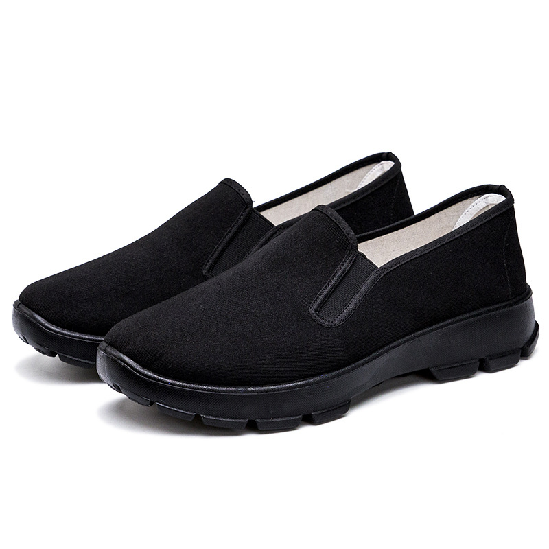 Muške Slip-On cipele od platna, okrugli vrh, prozračan pamuk gornji dio, PU đon, niski potplat 1–3 cm, lagane