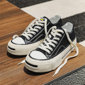 Pantofi de pânză cu talpă joasă, talpă moale care crește înălțimea, stil japonez, șireturi, talpă vulcanizată