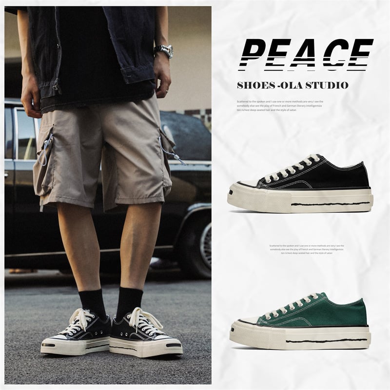 Pantofi de pânză cu talpă joasă, talpă moale care crește înălțimea, stil japonez, șireturi, talpă vulcanizată