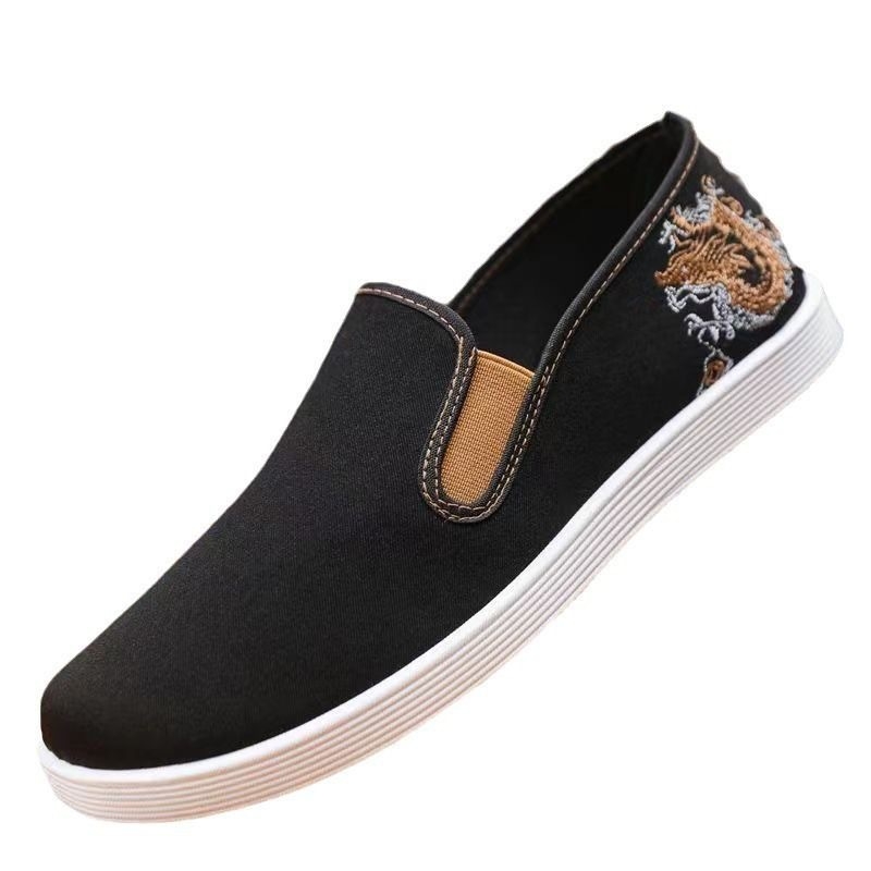 Aite Férfi Etnikus Hímzett Textilcipő – Kerek Orr, Pamut Felső, Légáteresztő, Injektált Műanyag Talp