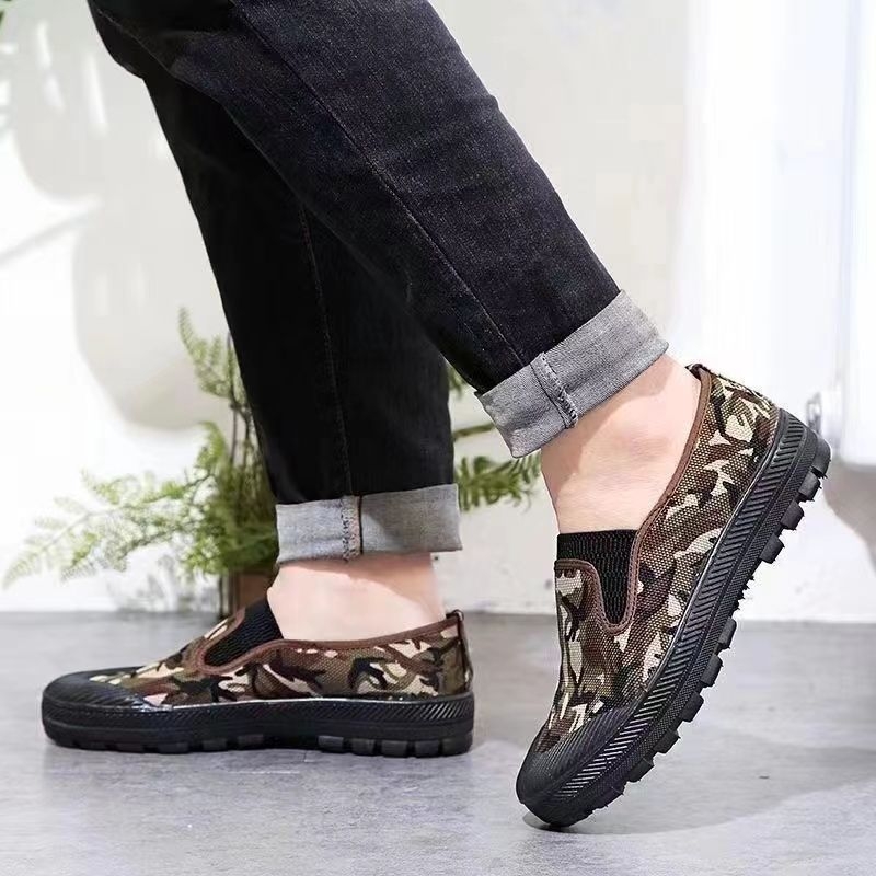 Férfiaknak készült könnyű vászon munkavédelmi cipő, csúszásmentes, kopásálló, légáteresztő, alacsony felső részű, gumitalp