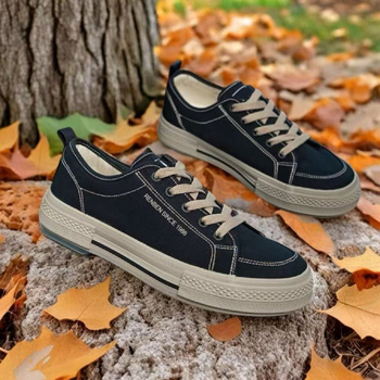 Férfi vászoncipő, főiskolai stílus, fűzős, alacsony profilú, kerek orr, PVC talp