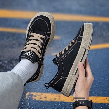 Férfi vászoncipő, főiskolai stílus, fűzős, alacsony profilú, kerek orr, PVC talp