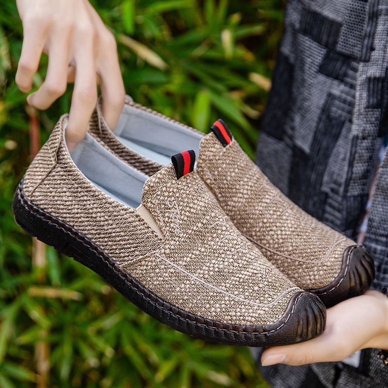 Férfi vászon slip-on cipő, kerek orrú, alacsony sarok 1–3 cm, sekély nyílás, mindennapi stílus, nyár, tavasz és ősz.