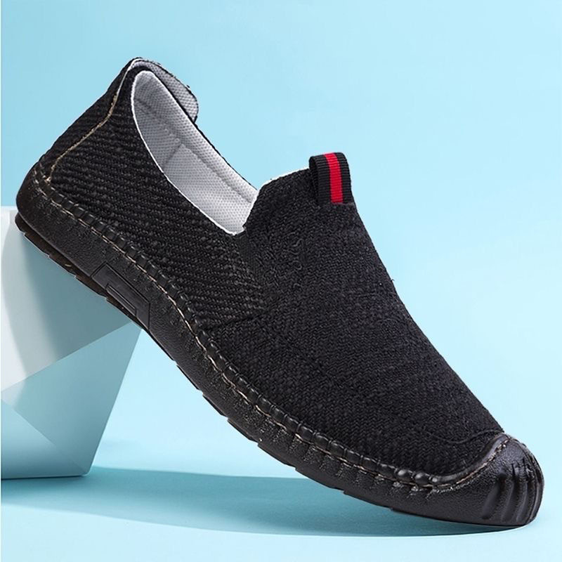 Férfi vászon slip-on cipő, kerek orrú, alacsony sarok 1–3 cm, sekély nyílás, mindennapi stílus, nyár, tavasz és ősz.
