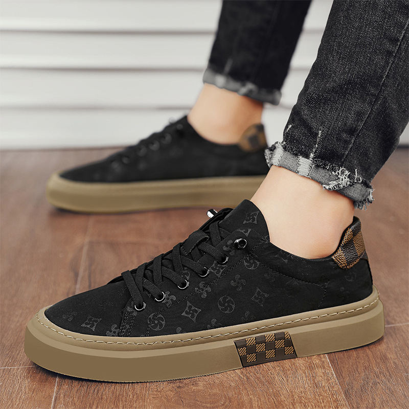 Férfi vászon cipő, mindennapi stílus, kerek orr, felső rész vászonból, alacsony sarka 1–3 cm, műanyag talp