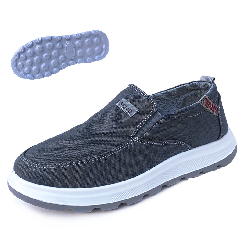 Muški platneni slip-on loafers za proljeće-ljeto — prozračni, okrugla prst, PU potplat, unutarnja mrežasta podstava