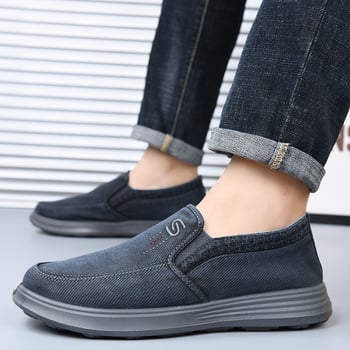 Férfi slip-on vászoncipő, légáteresztő, mindennapi, elasztikus pánttal, kerek orr, PU talp