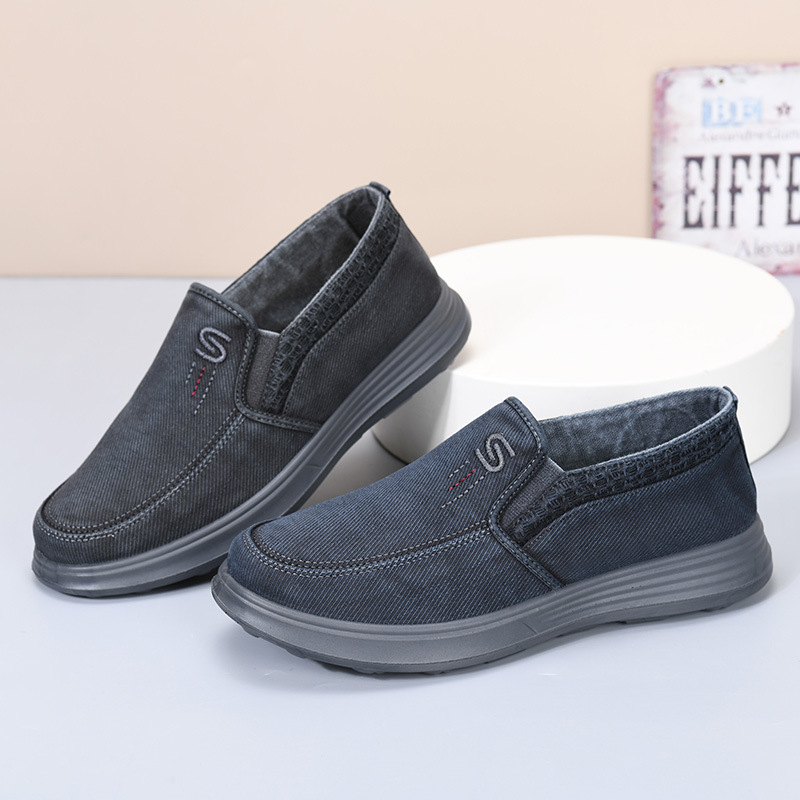 Férfi slip-on vászoncipő, légáteresztő, mindennapi, elasztikus pánttal, kerek orr, PU talp