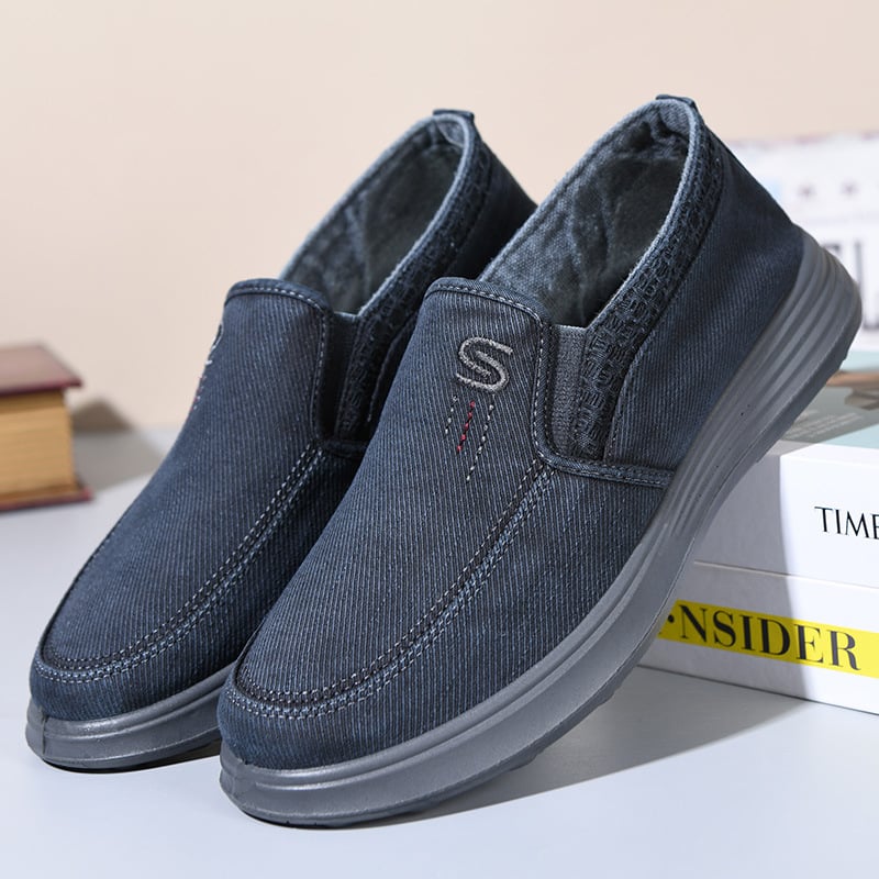 Férfi slip-on vászoncipő, légáteresztő, mindennapi, elasztikus pánttal, kerek orr, PU talp