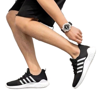 Férfiaknak légáteresztő hálós felsőrészű mindennapi cipő – fűzős zárás, alacsony boka, kerek orr, PVC talp injektált technológiával