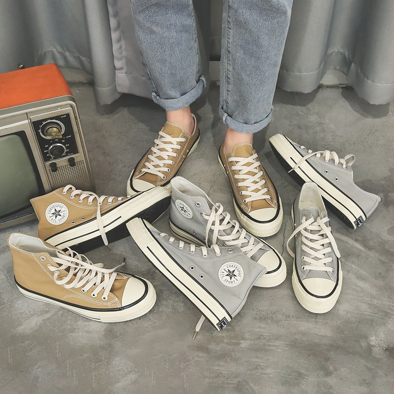 Kondi plátenné tenisky s vysokým vrškom – korejský štýl, unisex, priedušná sieťová výstelka, vulkanizovaná gumová podrážka