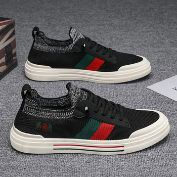 Pánske plátené loafers s priedušným sieťovým vrchnkom, okrúhlym nosom, gumová podrážka, nízky vrch, pružná gumička