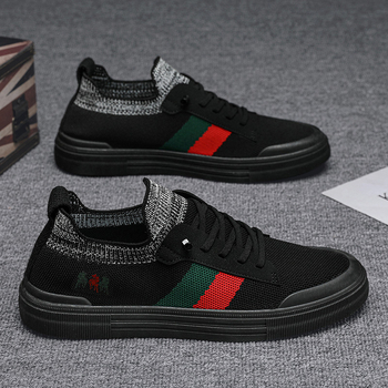 Pánske plátené loafers s priedušným sieťovým vrchnkom, okrúhlym nosom, gumová podrážka, nízky vrch, pružná gumička