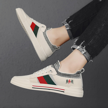 Pánske plátené loafers s priedušným sieťovým vrchnkom, okrúhlym nosom, gumová podrážka, nízky vrch, pružná gumička