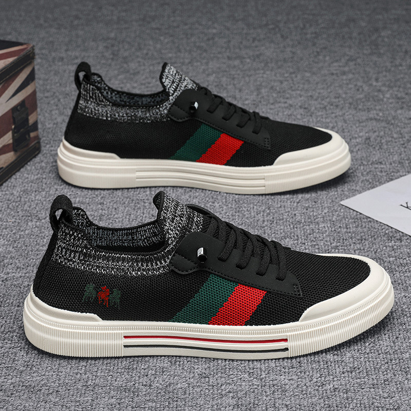 Pánske plátené loafers s priedušným sieťovým vrchnkom, okrúhlym nosom, gumová podrážka, nízky vrch, pružná gumička